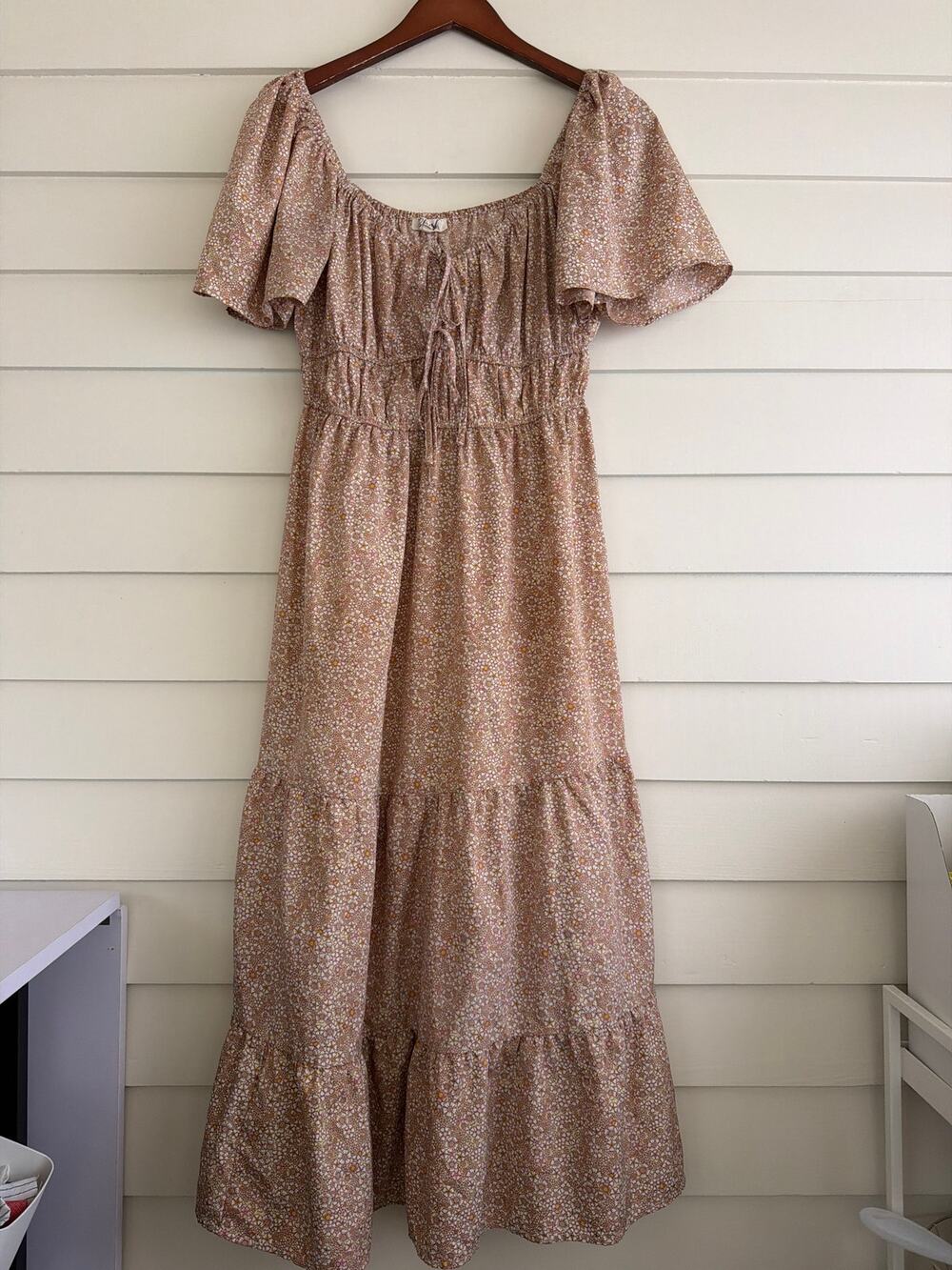 Floral Cottagecore Tiered Maxi Dress Puff Sleeve Smocked Milkmaid Coquette Large